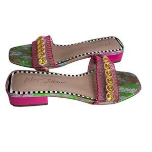 BETSEY JOHNSON Nelly Slide Sandal Large Rhinestones Size 8 Multi Pastel Colors